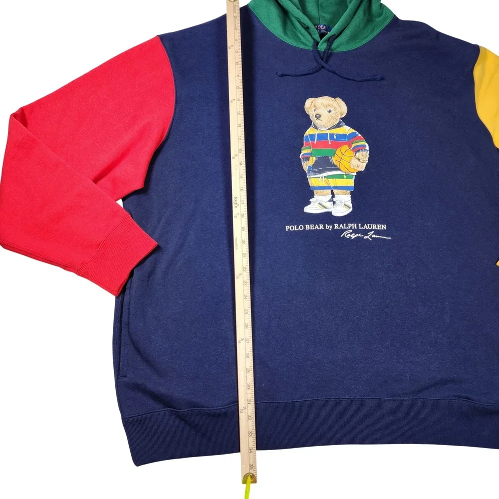 Polo Ralph Lauren Hoodie Navy Multi Color Block Polo Bear Basketball Men's 4XLT